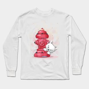 Puppy Red Fire Hydrant Long Sleeve T-Shirt